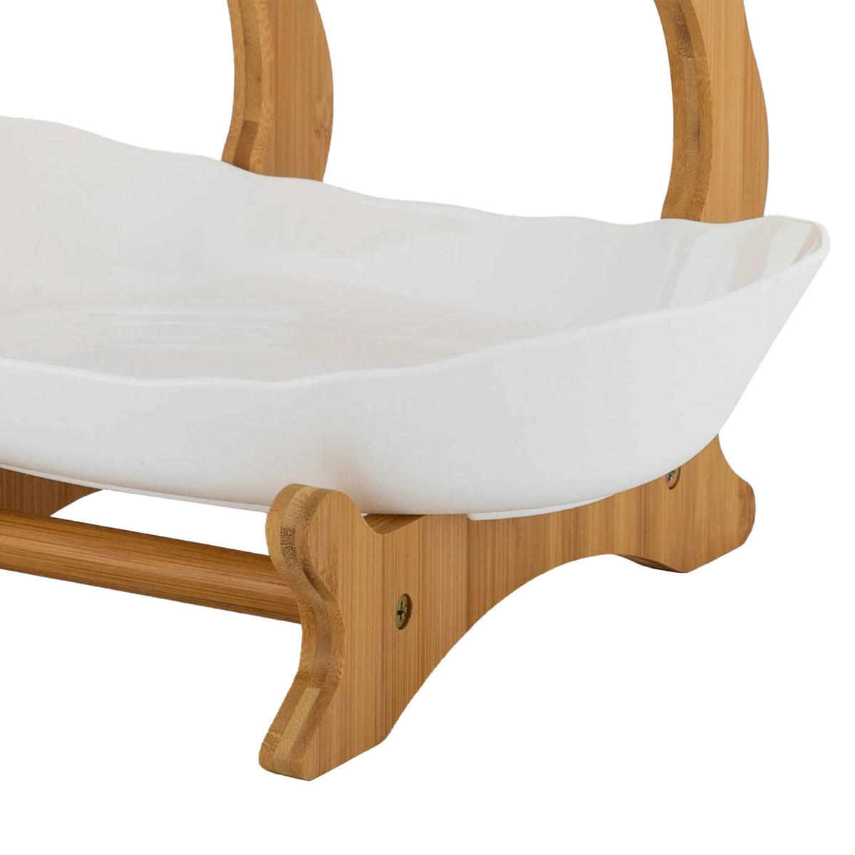 Three Tier Bamboo Kitchen Storage Rack With Ceramic Serving Bowls