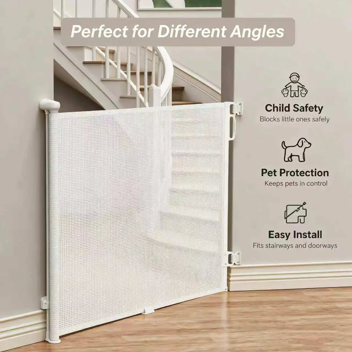 Booteely Retractable Pet Gate With Double Lock Mesh Safety Barrier
