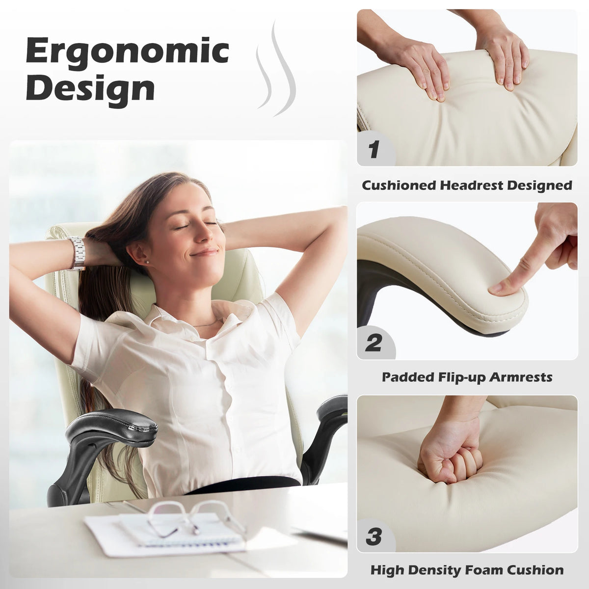JHK Ergonomic Office Chair With Adjustable Height And Armrests
