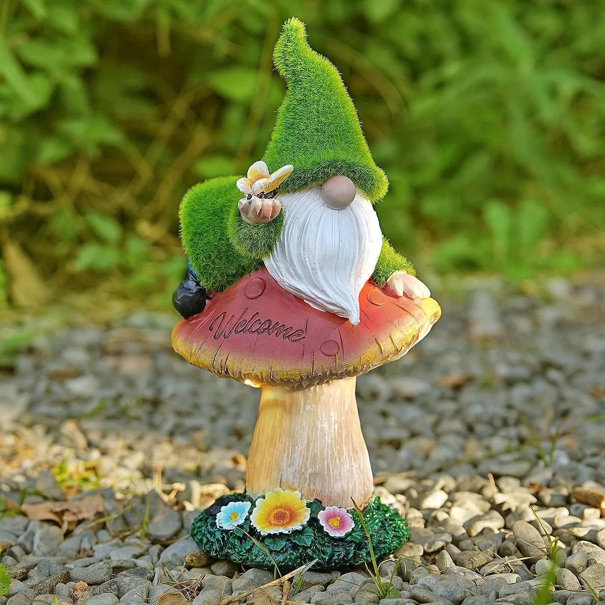 Solar Powered Gnome Mushroom Garden Statue Outdoor Decor Light