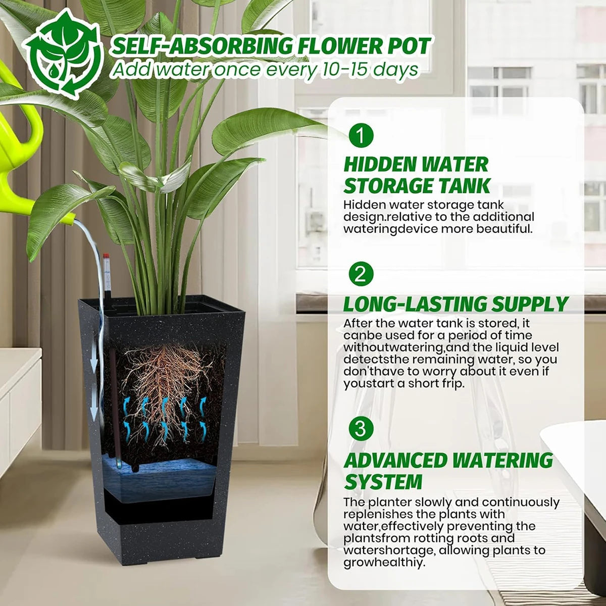 Twister.Ck Rectangular Planters With Drainage And Water Monitor