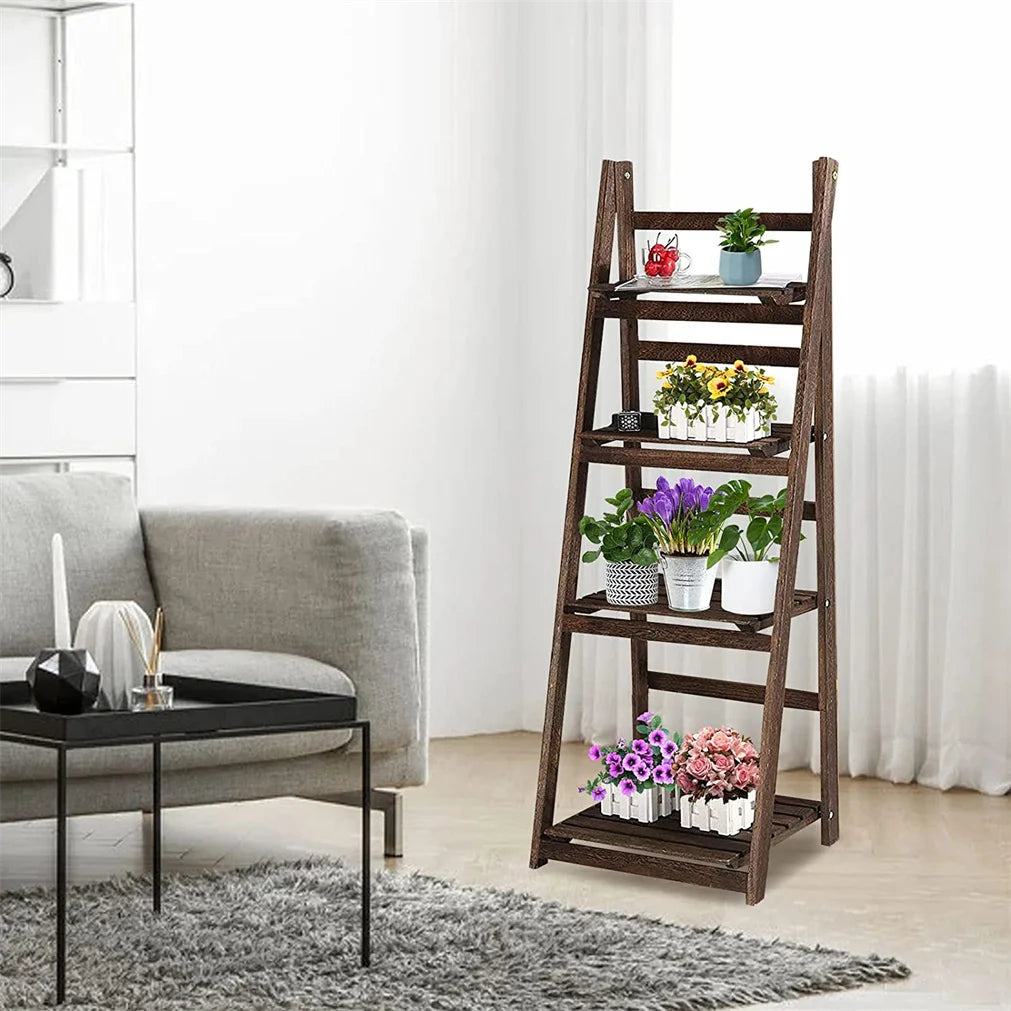 Eco Friendly Wood Folding Ladder Shelf Storage Rack Bookcase