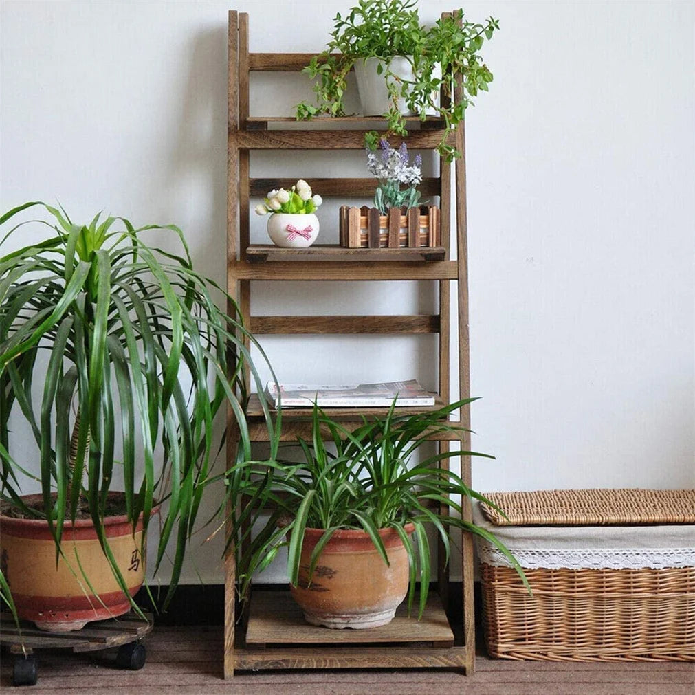 Eco Friendly Wood Folding Ladder Shelf Storage Rack Bookcase