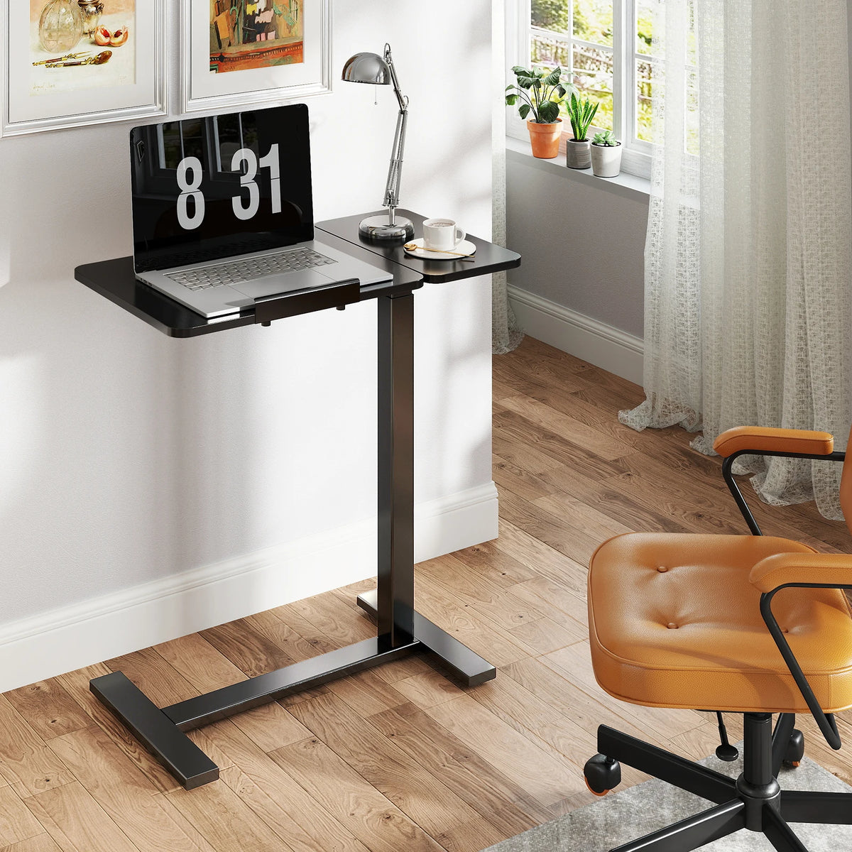 JHK Adjustable Height Overbed Flip Desk With Tilt Top