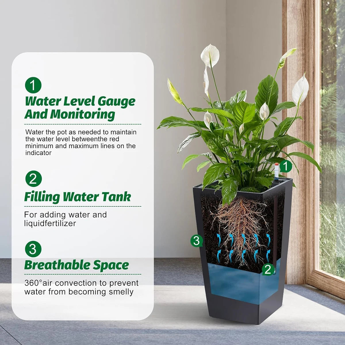 Twister.Ck Rectangular Planters With Drainage And Water Monitor
